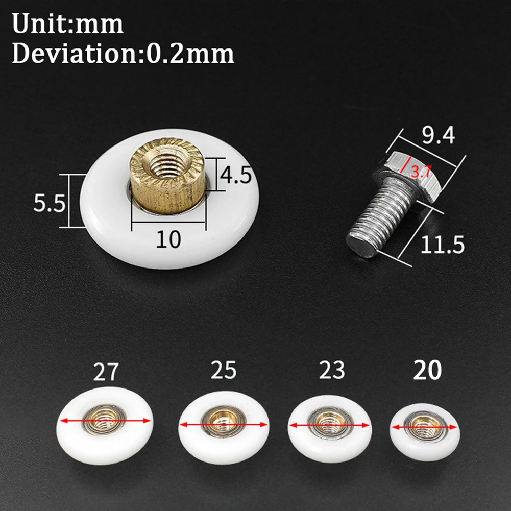 Shower Door Rollers/Runners/Wheels Single Wheel 20/23/25/27mm Sliding Roller Bearing Wheel Runners Replacement Hardware 2PCS