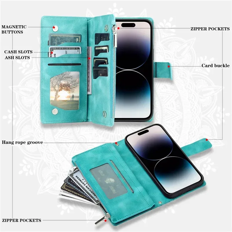 Luxurious Crossbody Leather Flip Case with Lanyard and Zipper Wallet Card Holder