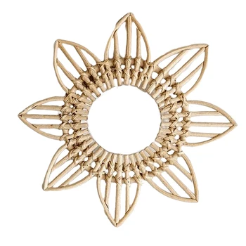 거울 벽 라운드 직조 걸이식 등나무 프레임, 마크라메 메이크업 화장대 장식, 보헤미안 편조 거울 장식, 집 장식