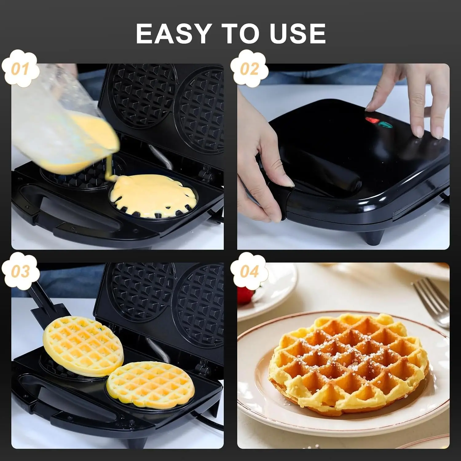 3-in-1 Sandwich Maker with Removable Plates, Panini Press, Waffle Maker, Non-Stick, 750W Compact Breakfast Grill for Sandwiches, Waffles, Steak, Black 5