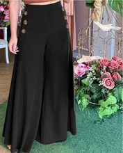 

High Waist Elastic Wide-leg Pants Women Autumn 2021 New Fashion Casual Solid Color Button Wide-leg Pants
