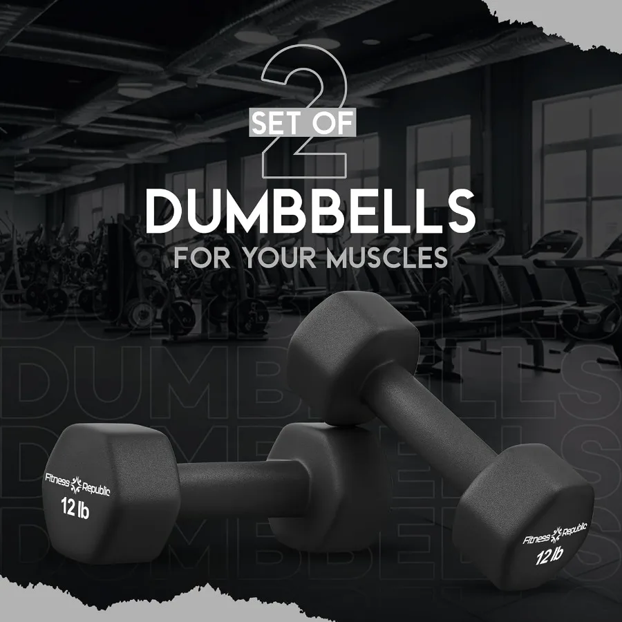 Neoprene Dumbbell Set of 2, Non-Slip, Hex Shape, Free Weights for Muscle Toning and Strength Building - Portable Home Gym Hand W