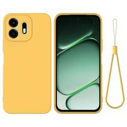 Premium Liquid Silicone Non - slip Back Phone Cover with Strap Lanyard and Flocking Interior for OnePlus N6 (Yellow)