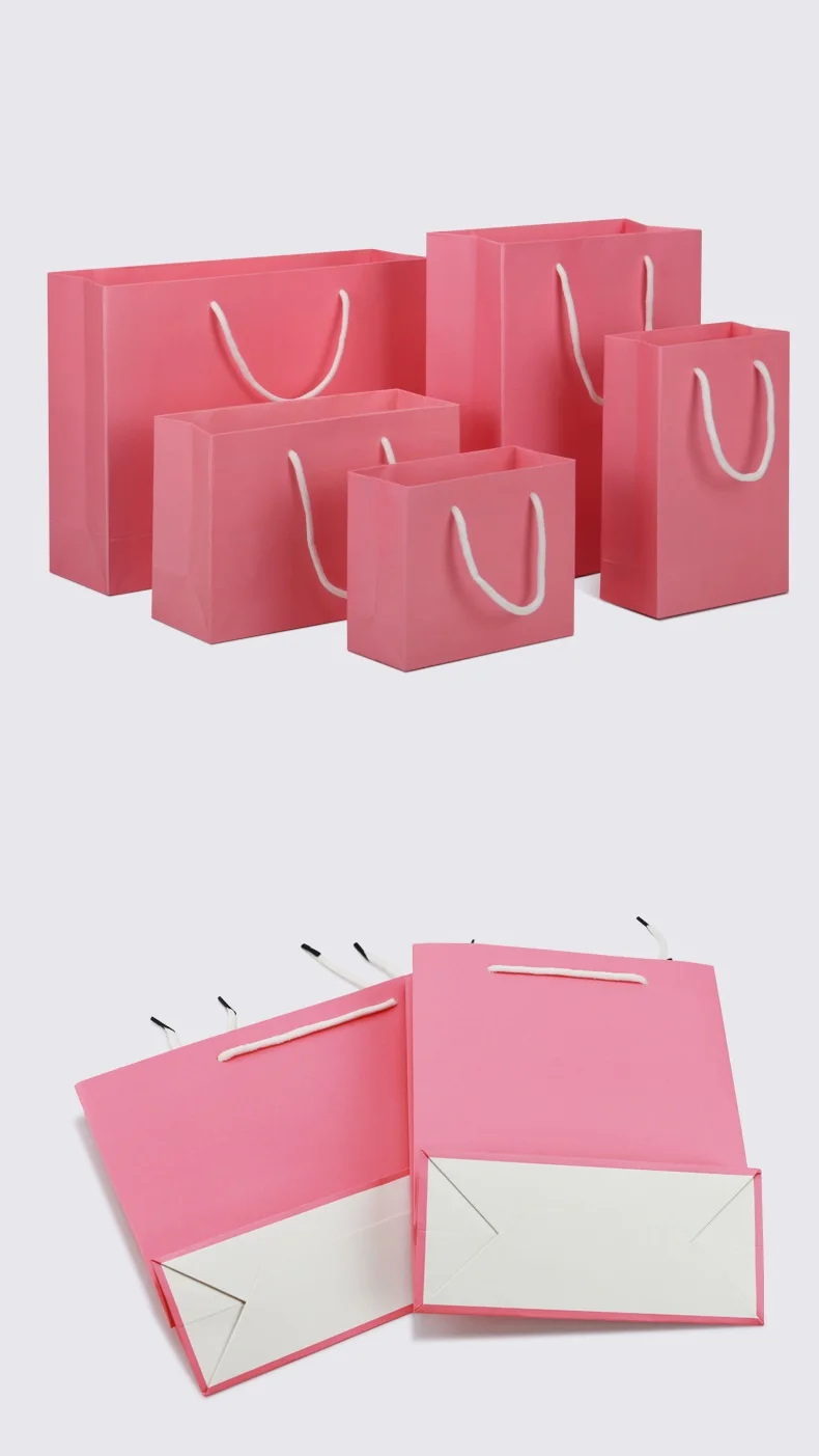 50pcs custom print large boutique elegant luxury pink small jewelry gift wrapping shopping paper bags with your own logo 5