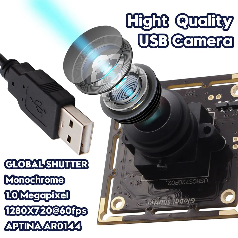 ELP 흑백 USB 플러그 n 비디오 전화 HD Aptina AR0144 MJPEG 60fps 1280*720 Fisheye 글로벌 셔터 USB 카메라