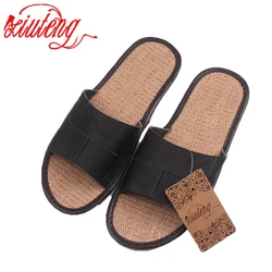 New 2022 Famous Brand Casual Men Sandals Summer Leather Linen Slippers Summer Shoes Flip Flops Fast Shipping