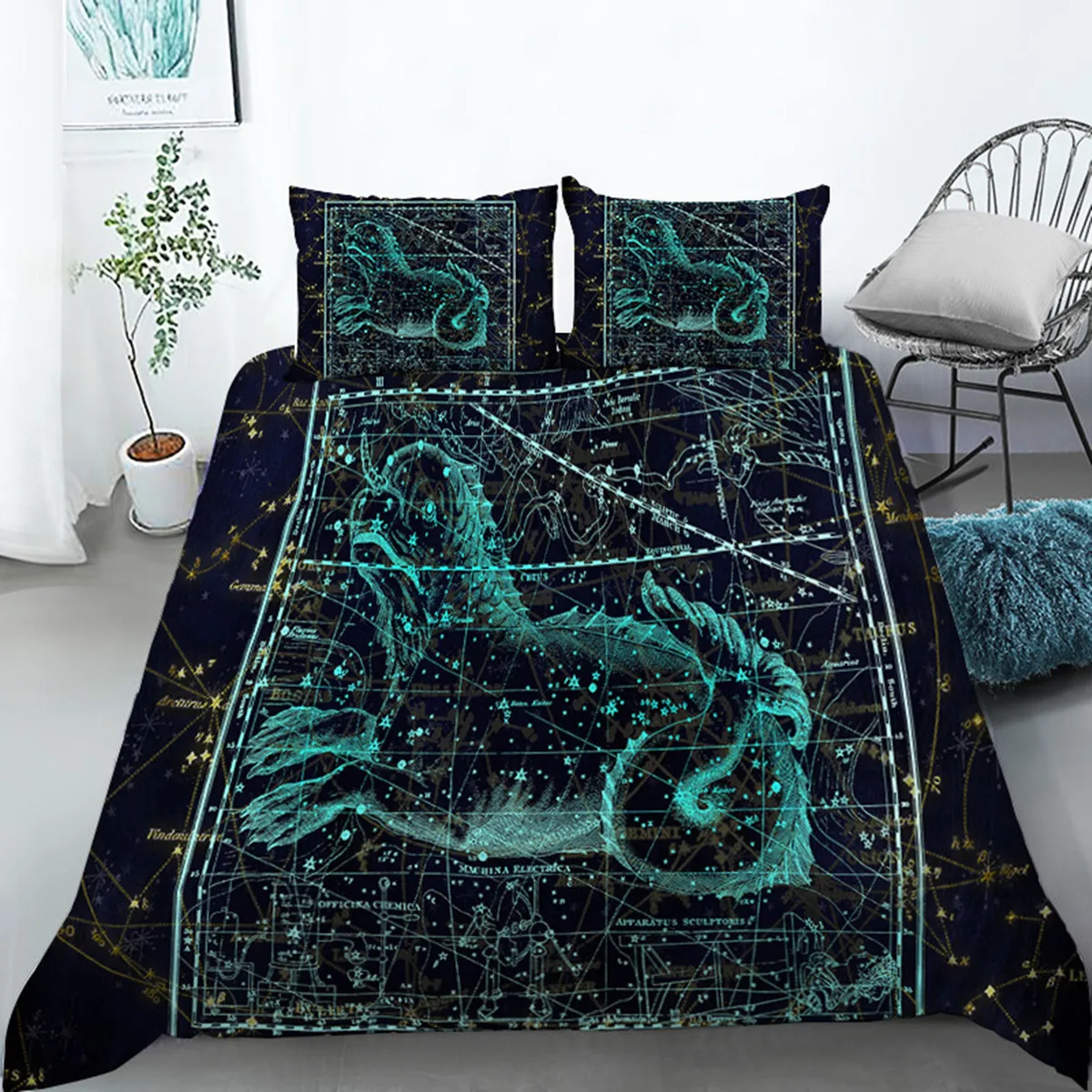 

Constellation Duvet Cover Constellation for Astronomy Enthusiast Galaxy Astrology Space Chic Mystic Star Room Decoration Adults