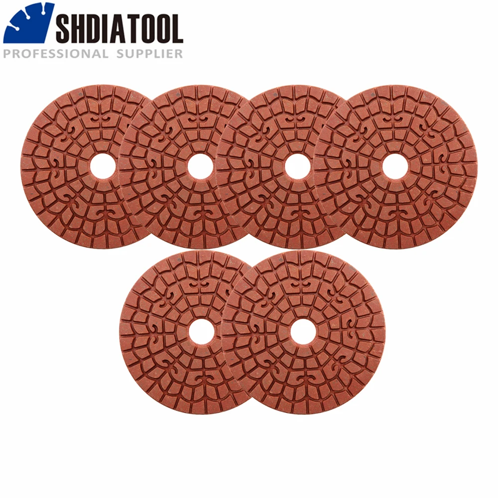 SHDIATOOL 1Set Diamond Wet Polishing Pads 4inch 2pcs#50+2pcs#100+1pc#200+1pc#400 Sanding Disc Granite Stone Tile Rough Grinding 2pcs 6mm vaccum brazed diamond dry drill bits hole saw for marble ceramic tile for stone porcelain tile masonry quick fit shank