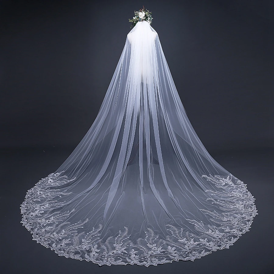 

New Arrival Cathedral Wedding Veils velo nupcial Velos de novia Bridal Veil Wedding Accessories Voile long mariage Long veil