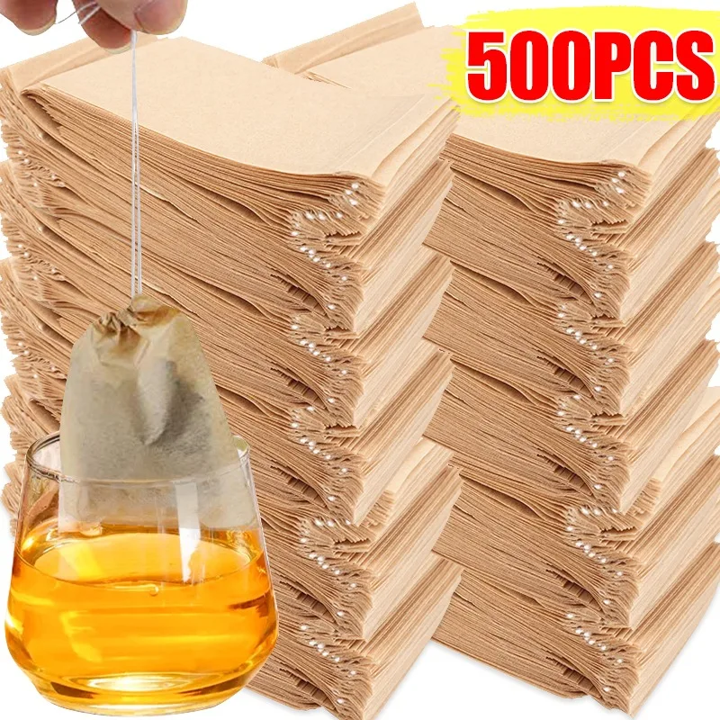 Disposable Tea Filter Bags Wood Pulp Material Disposable Empty Loose Tea Infuser Sachets with Drawstring for Spice Coffee Herb