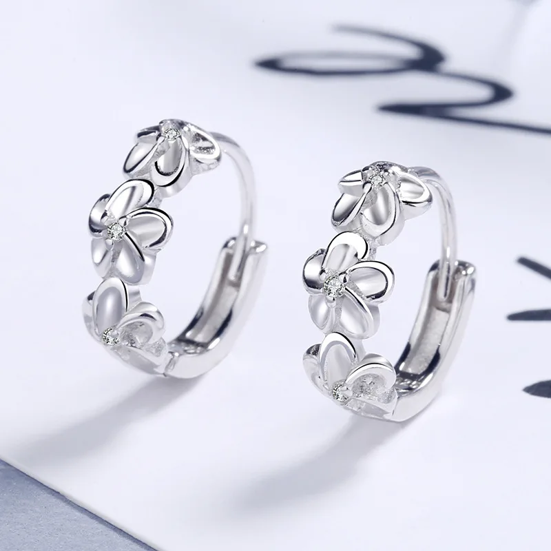 

Nice 925 Sterling Silver Needle Earrings for Women Lady Wedding Fashion High Quality Jewelry Crystal Zircon Flower Stud