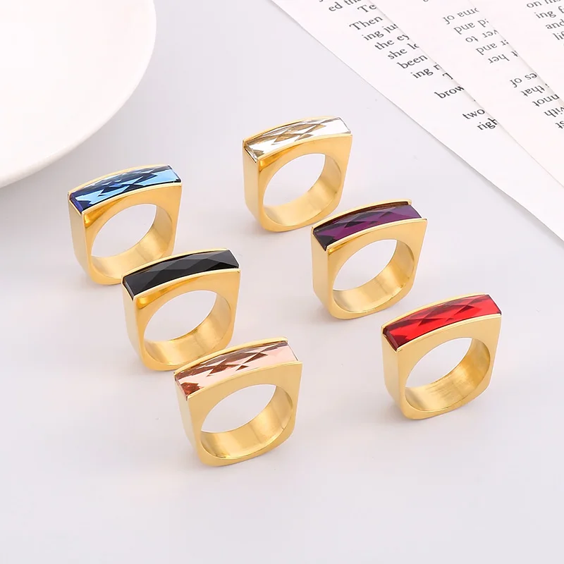KALEN Square Multicolor Luxury Ring Stainless Steel Bohemia Colorful Stone Rings For Women Anillos Mujer Jewelry Gifts 27
