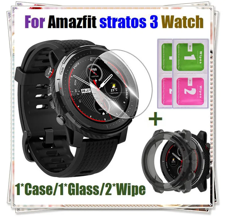 parcialidad Terraplén enfermo Tempered Glass Protectors Screen for Xiaomi Huami Amazfit stratos 3 watch  Band TPU Cover Frame for Amazfit3 stratos A1928 Case - AliExpress