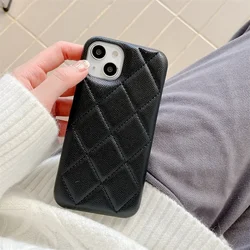 Luxury Geometric Leather Crossbody Phone Case with Necklace Chain and Card Holder - iPhone 14 (Black)