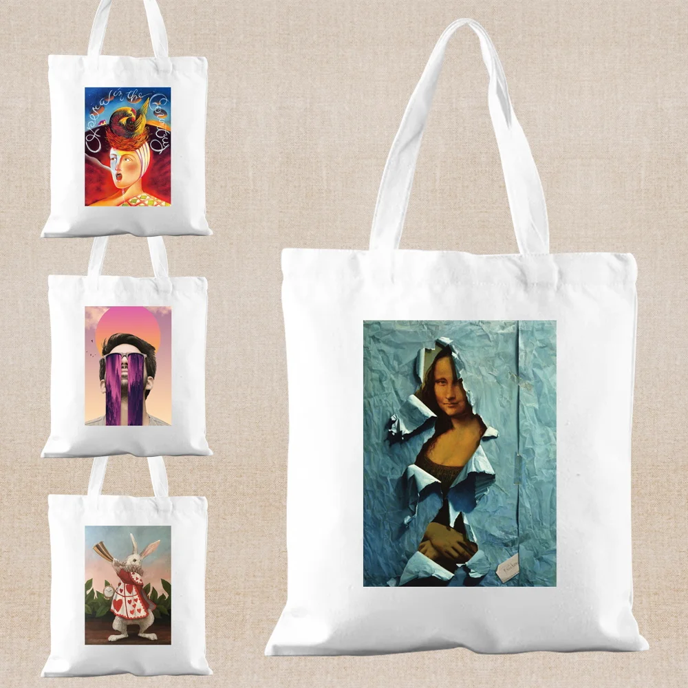 

Fashion Funny Printing Shopping Bag Foldable Tote Bag Shopper Handbag Large-capacity Canvas Shoulder Bags for Travel Grocery Bag