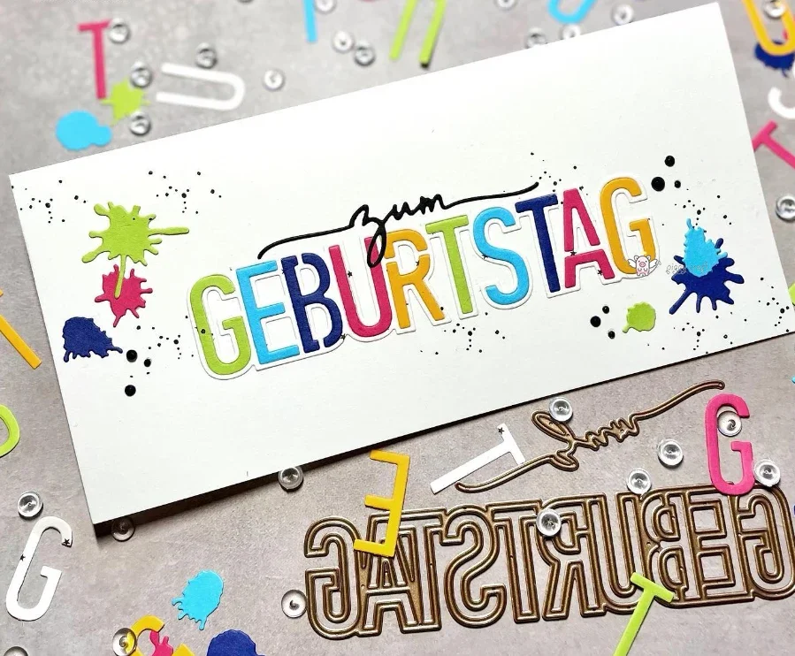 Mmao Craft Metall-Stanzformen, geschnittene Form, deutscher Geburtstag, Brief, Sammelalbum, Papier, Basteln, Messerform, Klingenstanzer, Schablonen