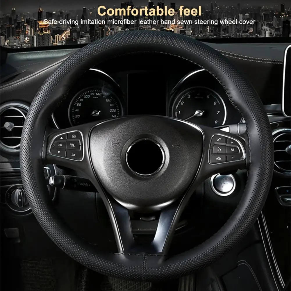 

Car Hand-stitched Steering Wheel Cover Universal Anti-slip Car Steering Wheel Cover Hand Sewn Faux Leather Protector for Truck