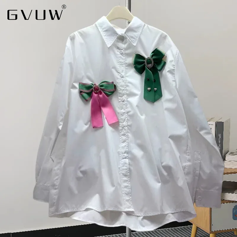 

Модная женская рубашка GVUW с бантом, с лацканами, с длинным рукавом, однобортная, Новая женская универсальная одежда 2024, 17G7276