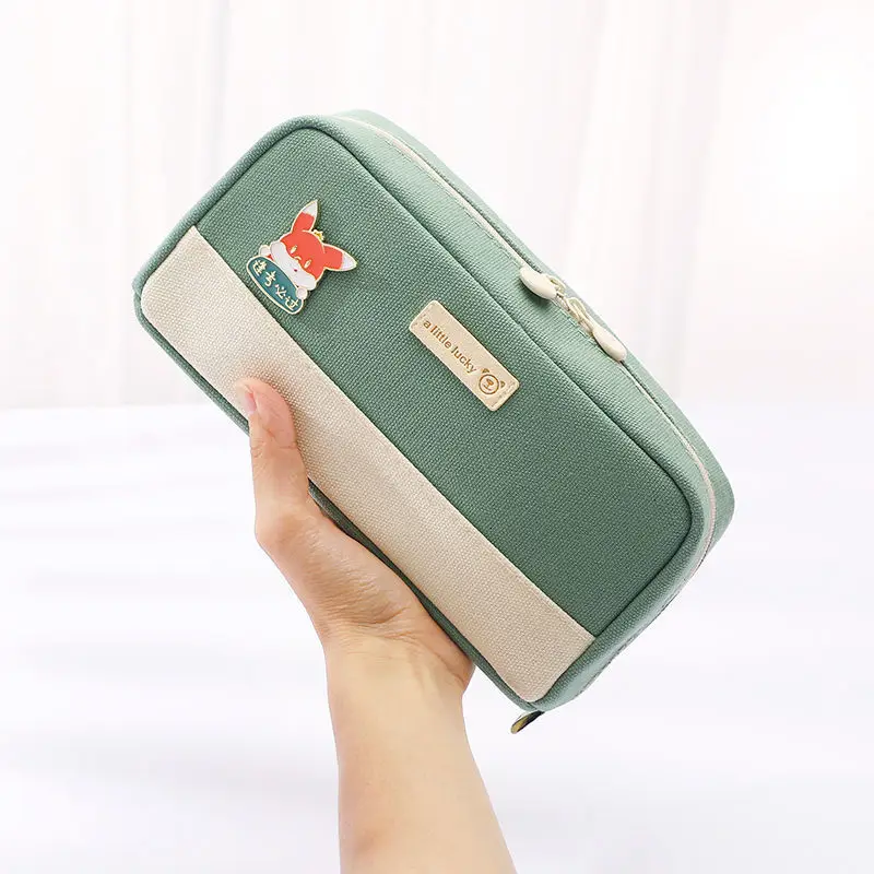 

Simple Canvas Pencil Case Large Capacity Pencil Bag Stationery Student Kawaii