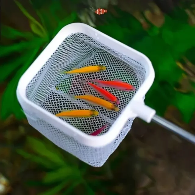 1PC Aquarium Square Fishing Net Extendable Long Handle Fishing Gear For Catching Fish Shrimp Tank Clean Accessories 6
