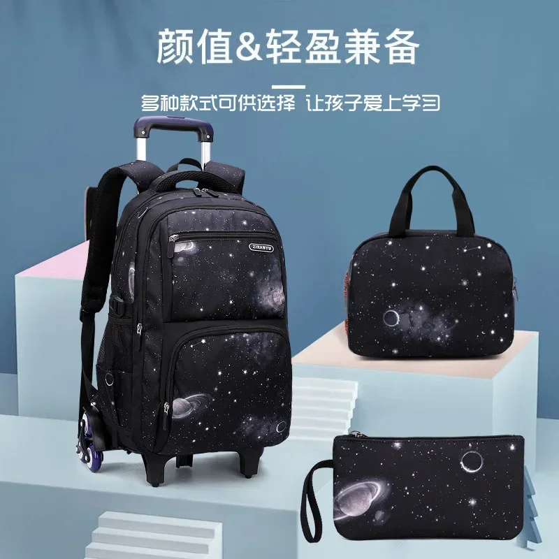 Carry on Kids' Luggage Primary Junior High School Bag Rolling Backpack for Boys Wheeled Bag with Lunch Box Trolley School Bags 3