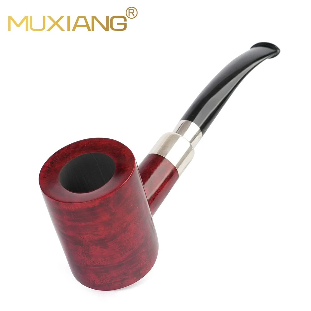 MUXIANG 브라이어 담배 파이프 망치 파이프 마우스, 더블 실버 링 디자인, 3mm 파이프 채널, 아버지 선물, 가황 고무 파이프 마우스