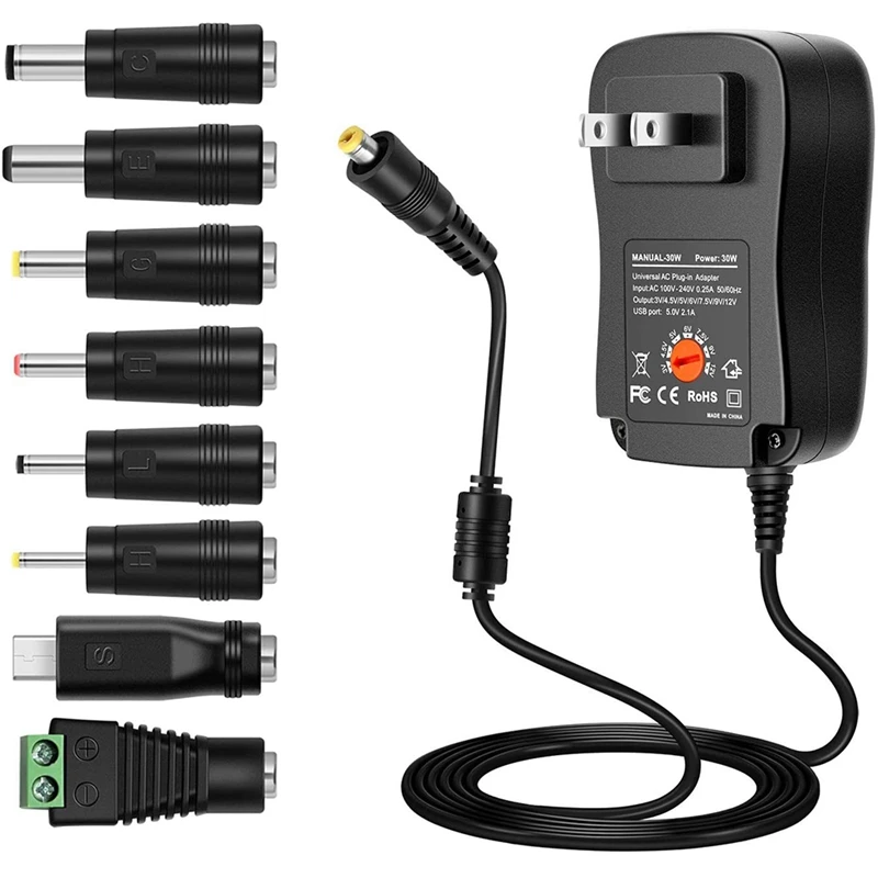 

Multifunctional Adjustable Power Adapter Switching Power Supply 30W Household Electronic LED Strip Adapter -US Plug