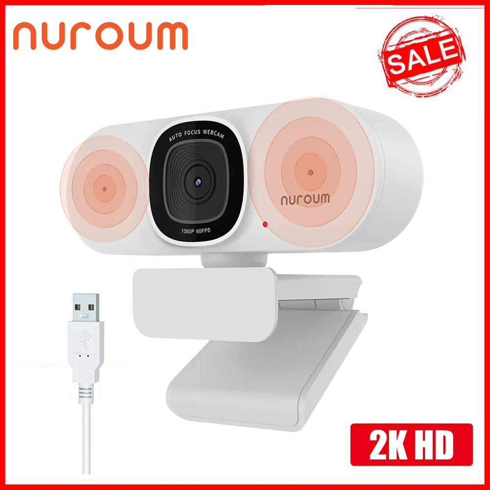 NUROUM V15-AF 2K Full HD Webcam with AI Noise Suppression Microphone Camera Plug-and-Play For Computer Laptop