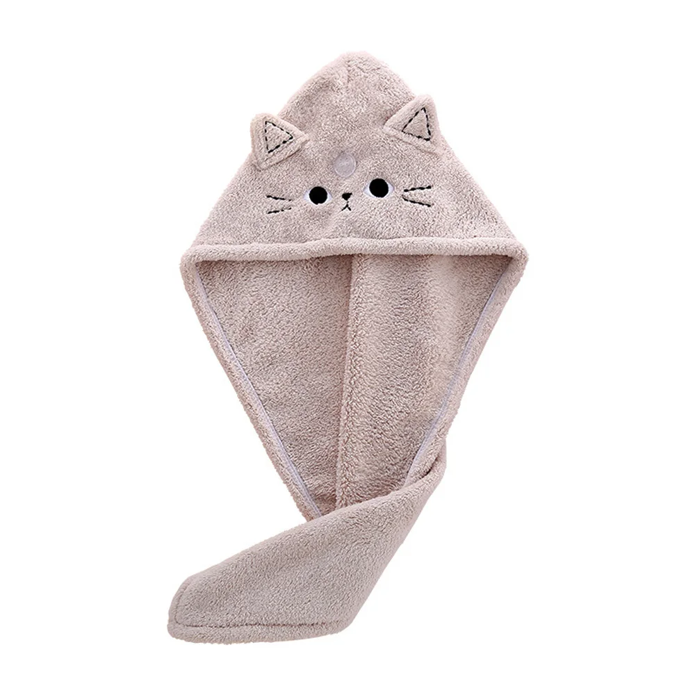 Microfiber Towel Sports Towel Shower Cap Hair Towel Cartoon Cat Hair Towel Cap Absorbent Quick-dry Wrapped Bath Cap Sweet Kitten Thickening Coral Velvet Headband Bathroom Supplies
