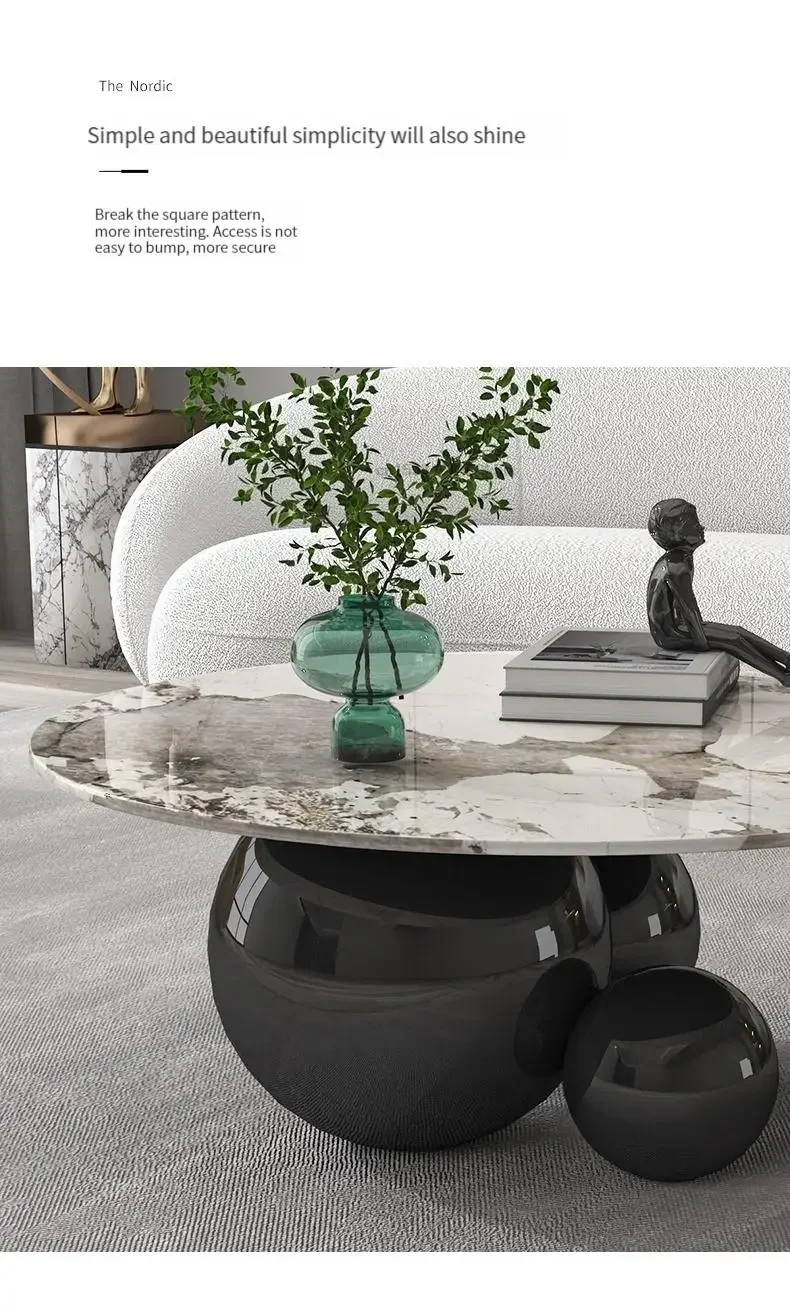 Designer Gold Black Center Table Living Room Furniture Stainless Steel Base Home Impact Space Marble Modern Coffee Table Round