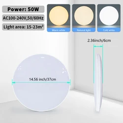 Modern LED Ceiling Lamp with Remote Control - Dimmable Lighting (37cm 50W White)