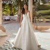 ANGEL Backless Satin Simple Wedding Dresses 2024 Sleeveless Spaghetti Strap A-Line V-Neck Bridal Gowns Button Vestidos de Novia 1