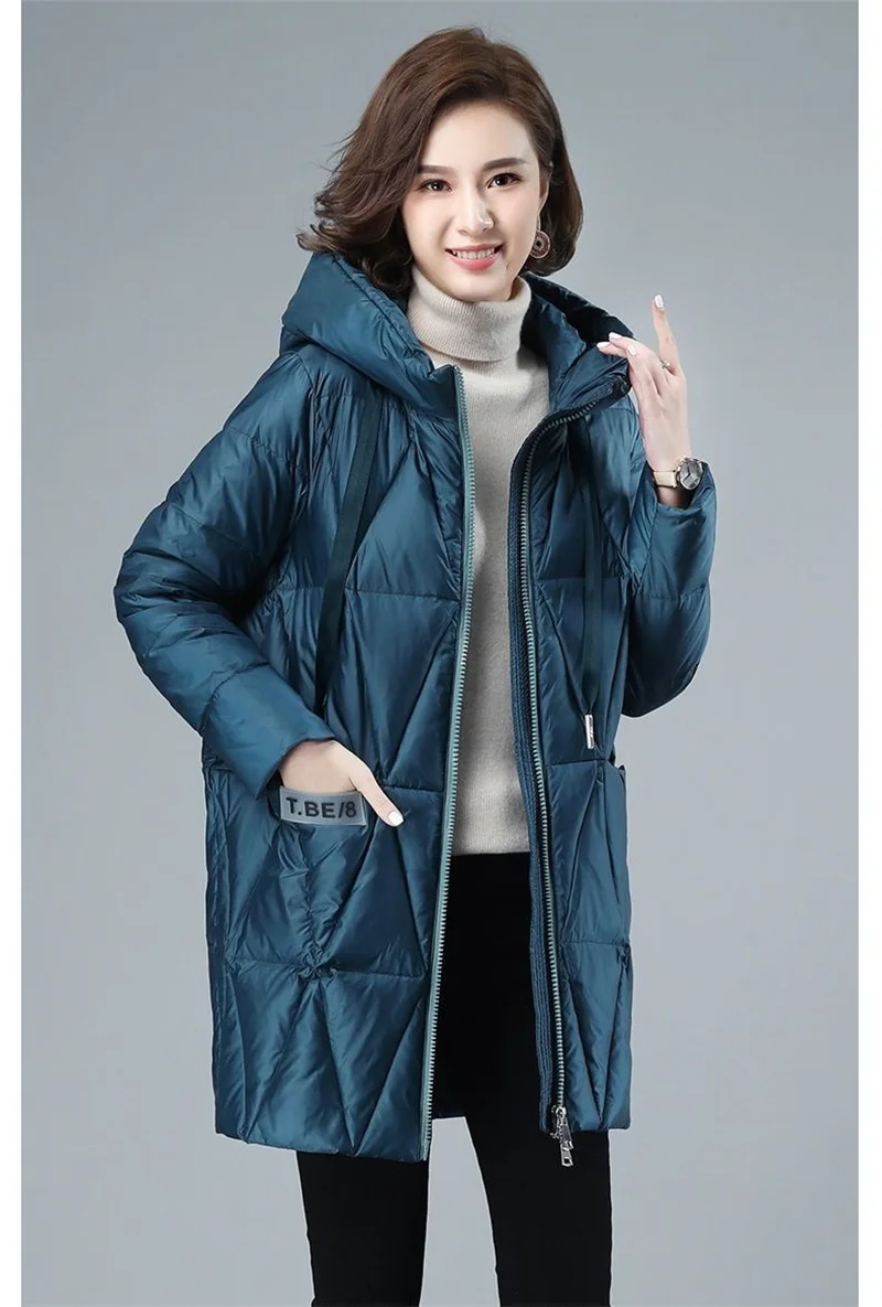 novas roupas de inverno solto com capuz comprimento médio para baixo algodão jaqueta parka feminino grande tamanho engrossado brilhante algodão casaco