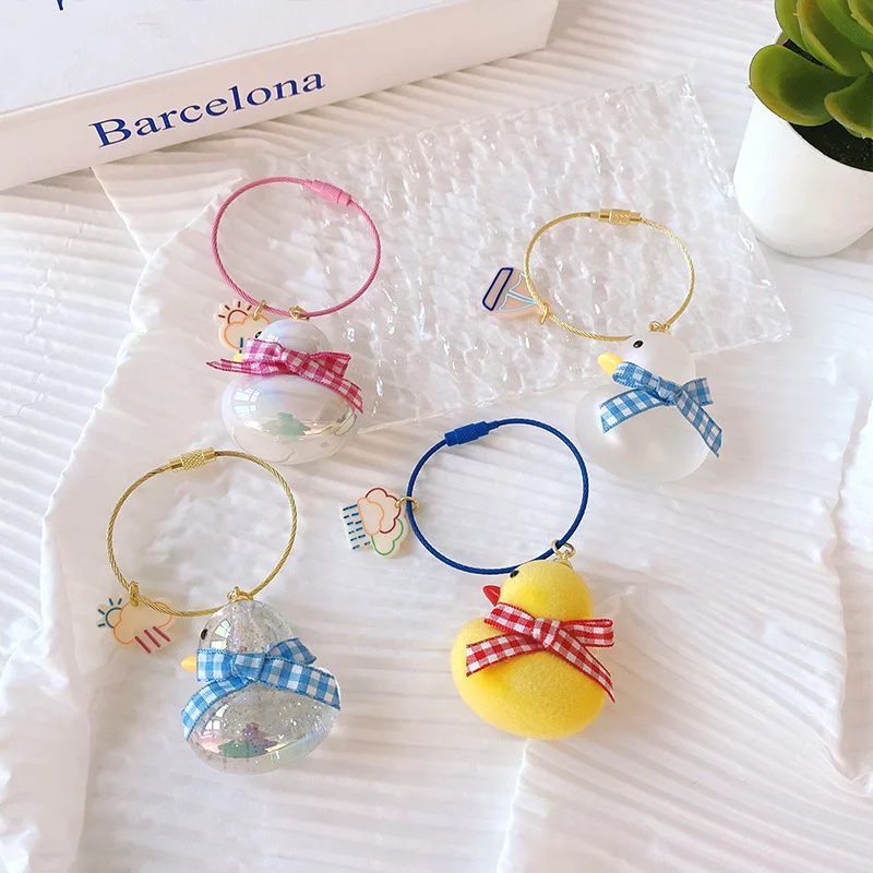 Bead Ring Crystal Duck Flocking Duck Keychain Fashion Cute Boys and