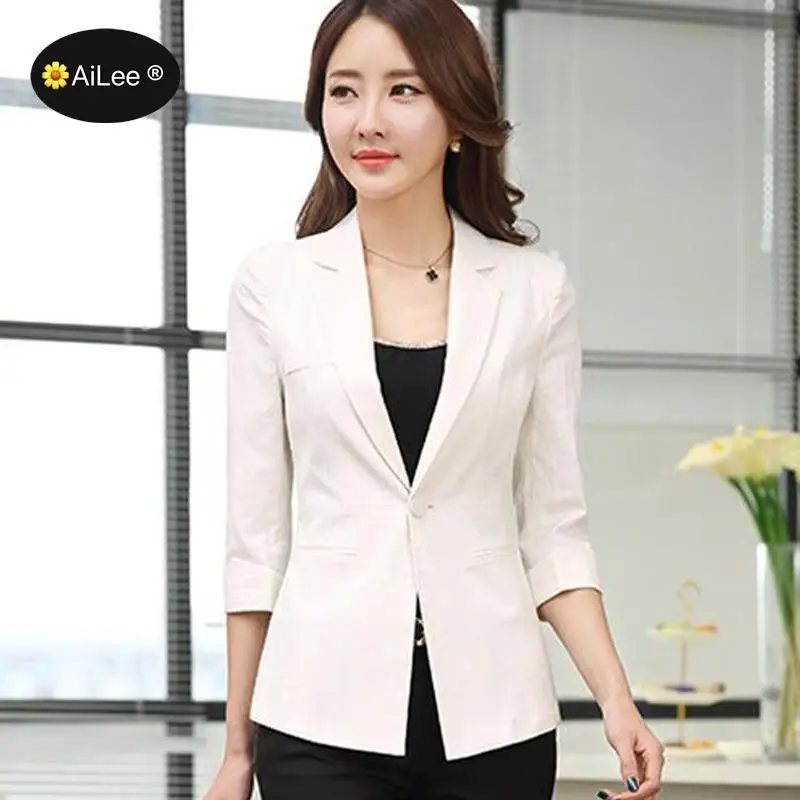 Business Formal Office Ladies Elegant Slim Blazer 3/4 Sleeve Loose Spring Autumn Suit Coat Jacket Women blazers Female Plus Size