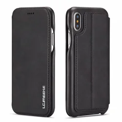 Ultrathin Magnetic Leather Wallet Card Flip Case - iPhone 15 (Black)