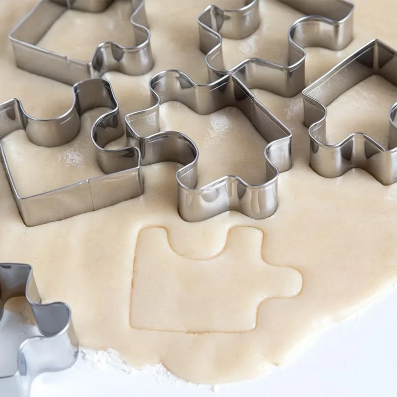 4Pcs Stainless Steel Cookie Mold Jigsaw Puzzle Shape Cookie Cutters Christmas DIY Sweets Dessert Bakeware Cake Fondant Mold Tool