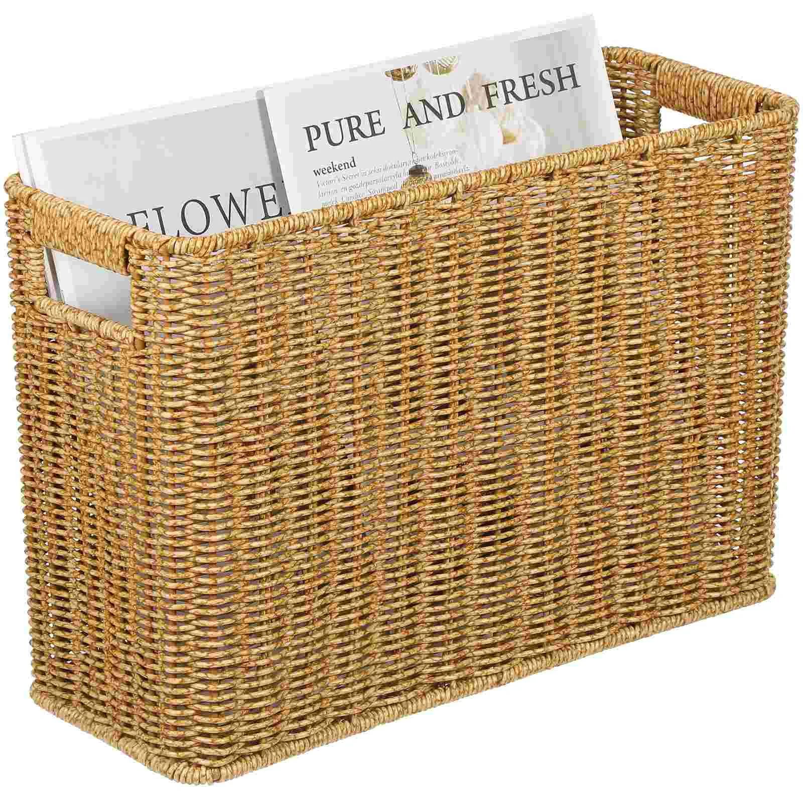 

Imitation Rattan Weave Basket Japanese Style Storage Bin Large Capacity Hollow Handle Woven Basket Desktop Finishing Basket