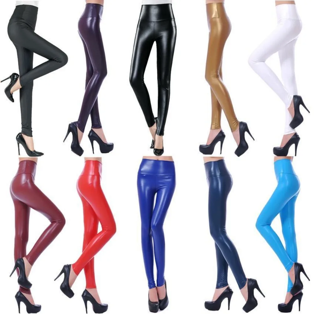 Invisible Open-crotch Outdoor Sex High waisted Pu Leather Pants Women's Slim fit All Tight Leggings Long Pants