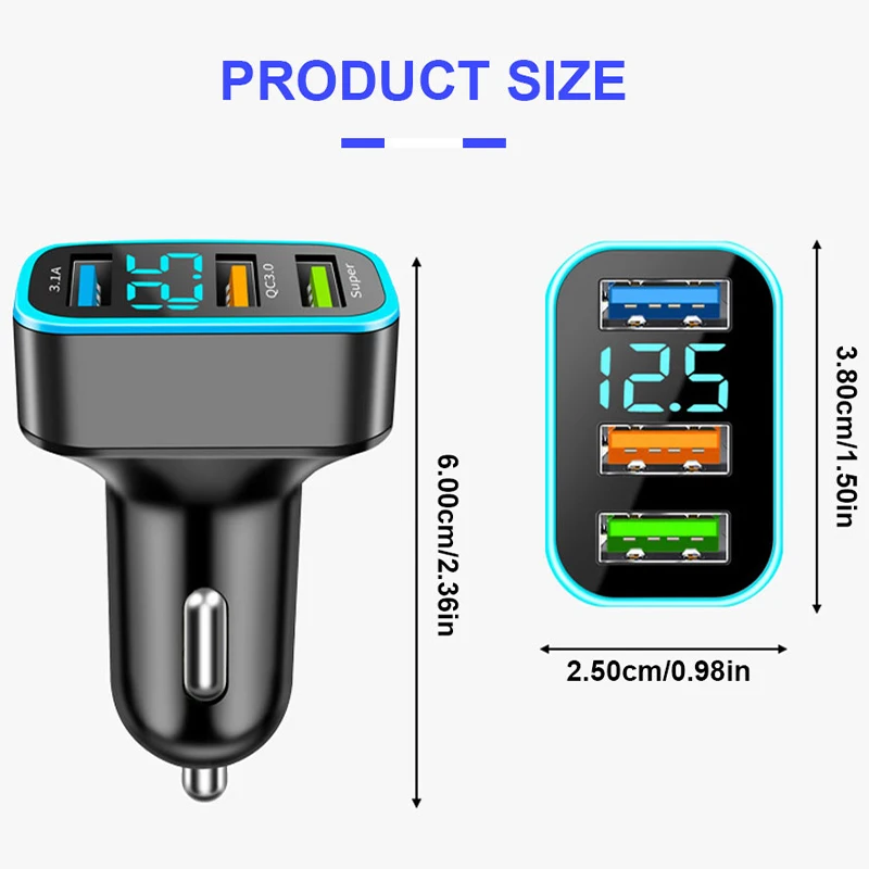 SEAMETAL 66W Quick Charge Car Phone Charger PD+QC3.0 3-Ports Super Charging Cigarette Lighter Adapter for iPhone Xiaomi Samsung 2