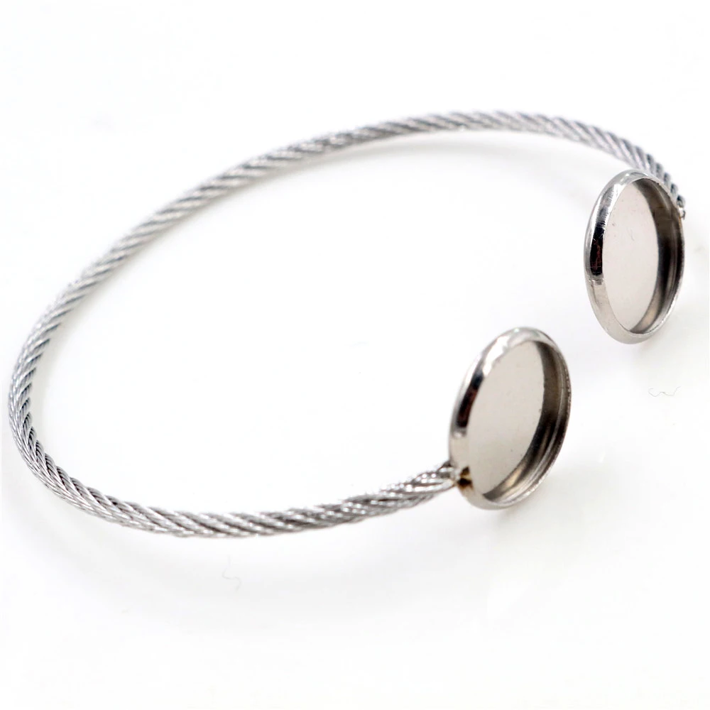 2 stücke Fit 12mm Runde Glas Cabochon 316 Edelstahl Super Flexible Bangle Basis Armband Blank Tray Lünette Setting-T7-01