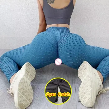 Woman Sexy Open Crotch Leggings Sport Double Invisable Zippers Crotchless Panties Take Off Couple Outdoor Open-Seats Pants