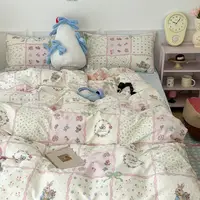 Pink Floral Bedding Set Soft Ins Single Double Queen Size Duvet Cover Flat Sheet Pillowcase Girls Home Totel Bed Linens 4