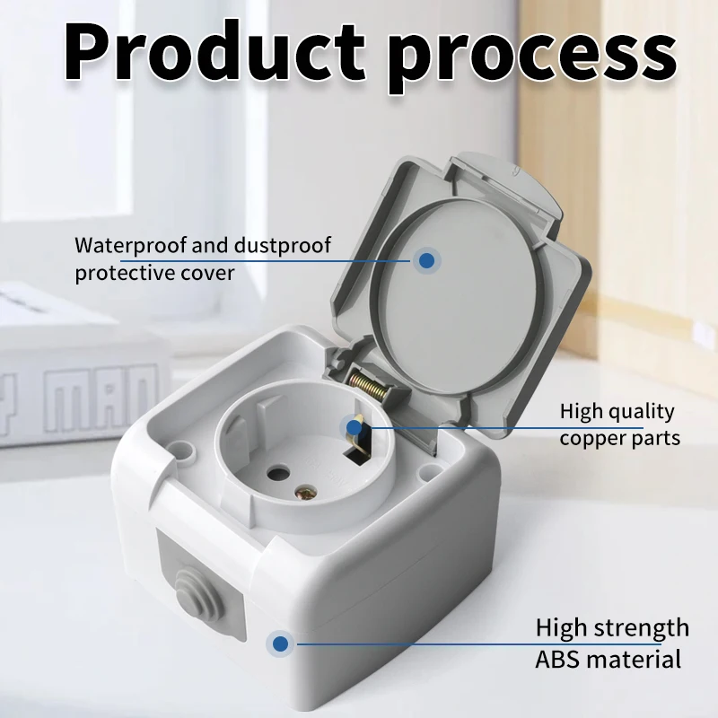 Waterproof European Schuko Socket - Surface Type, IP54 Rated