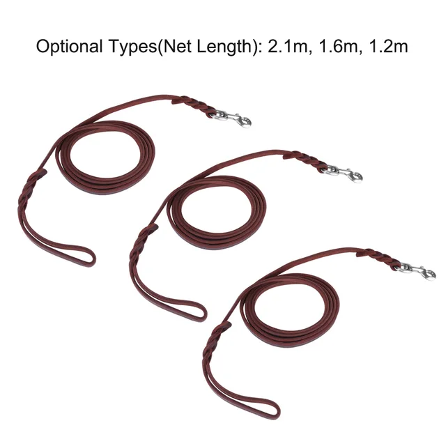 3Types Pet Dog Lead Leash Cowhide Leather Belt Braided Design Sturdy Durable Walking Running Training Safety Rope 3