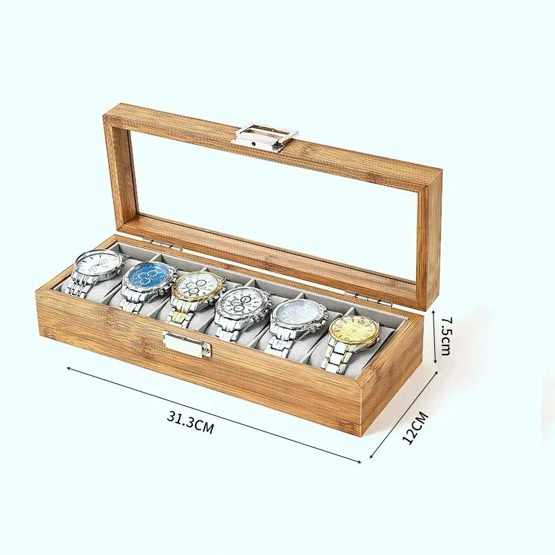 Retro 3/6/10/12 Girds Bamboo Watches Storage Clock Box Watch Holder Organizer Watch Display Woodiness Box for Handmade Festive watch storage box