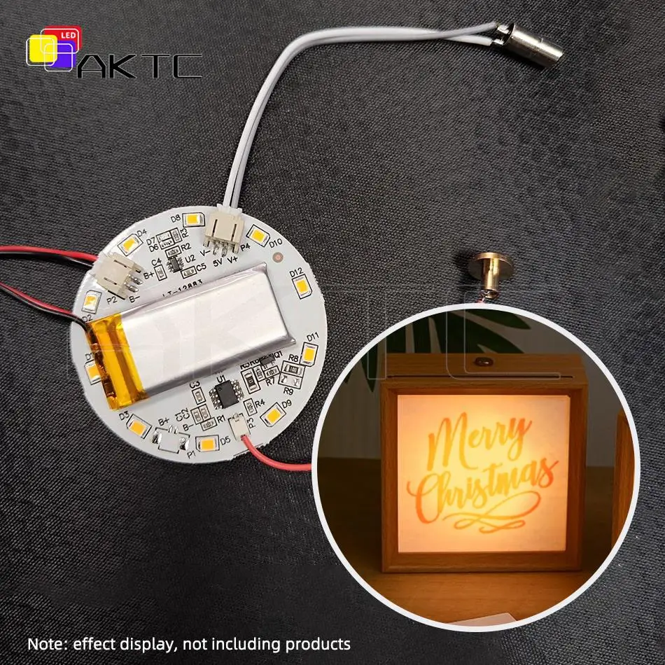 5 Pcs 58mm Round LED Single Color Light Board DC 5V 5W Support Touch Dimming/Charging/Battery Connection PH2.0 Port Welding Free