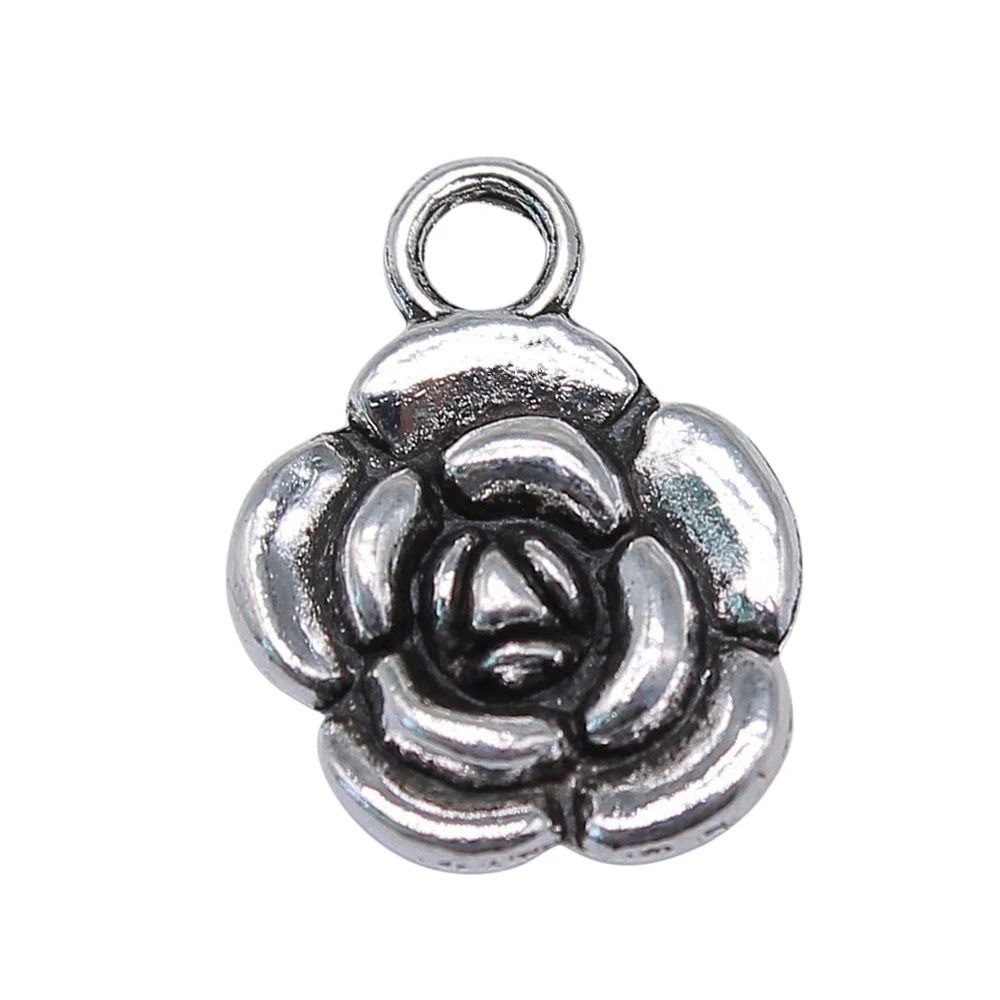 

10pcs/lot 16x12mm Rose Flower Charms For Jewelry Making Antique Silver Color 0.63x0.47inch