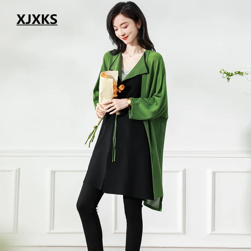 

XJXKS 2023 Spring And Autumn New Fashion Big Lapel Women's Sweater Coat Loose Oversize Wool Knitted Cardigan Jacket