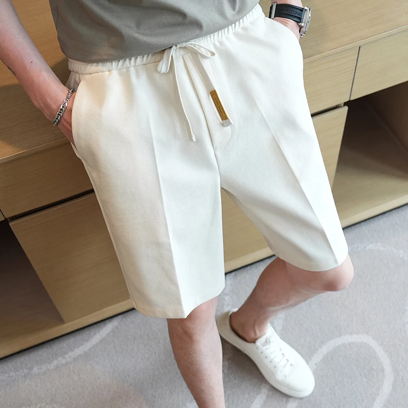 

Men's Shorts High Quality Korean Luxury Clothing Summer Knee Length Mens Shorts All Match Elastic Waist Slim Fit Shorts For Men